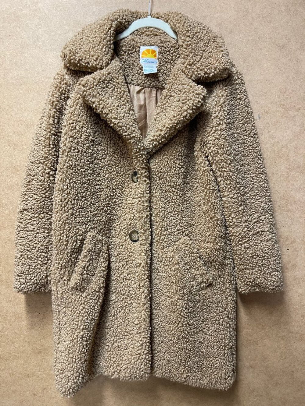 C&C California Tan Sherpa Teddy Bear Car Coat Jacket M